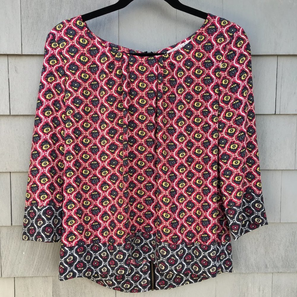 Rachel Roy Boho Scoop Neck Back Zippered Long Sleeve Tunic Top Large